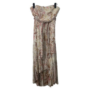 By Anthropologie Strapless Tiered Maxi Dress 6 floral Hi Lo Belted Boho D48
